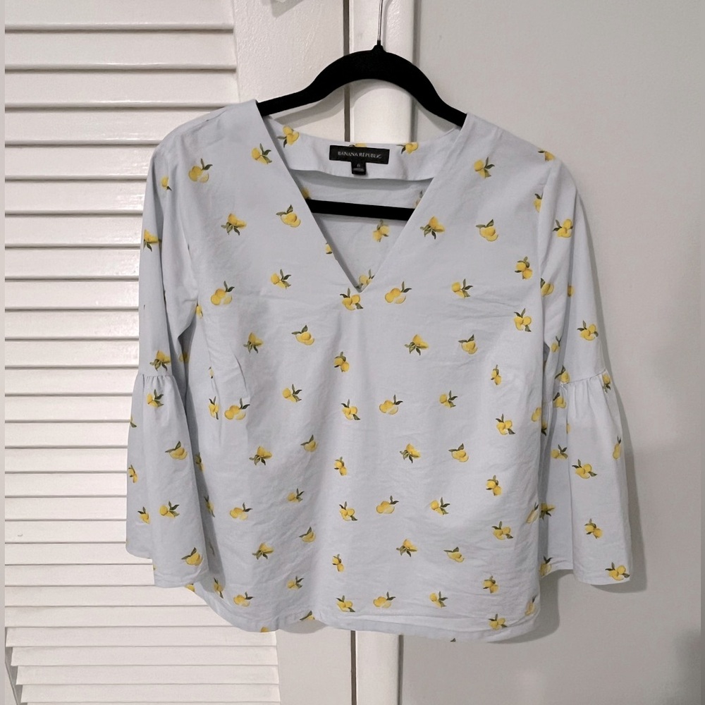 Banana Republic Lemon Print Blouse with Flared Sleeves